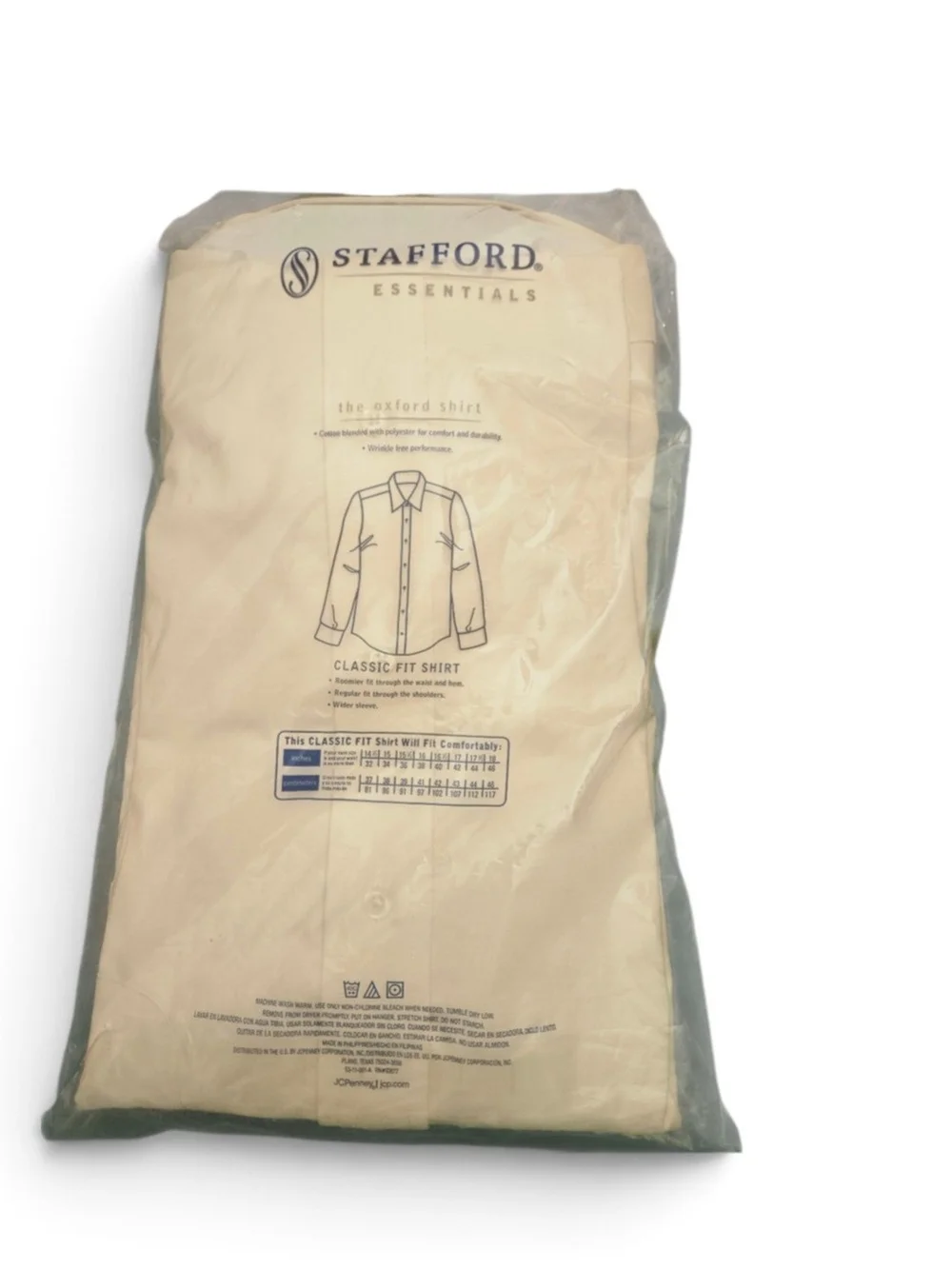 Stafford Essentials Men’s Oxford Button-Down Shirt Ecru Size 17 32-33